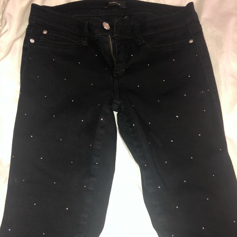 Bebe skinny jeans with rhinestones